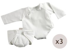 MAXI PACK OF 3 BODYSUITS AND 3 NAPPIES FOR DOLLS Size 4