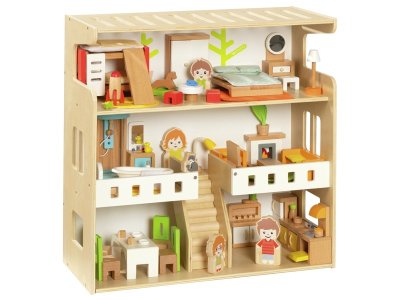 Zoom bild av FURNISHED DOLLS HOUSE CHEST WITH WOODEN FIGURINES