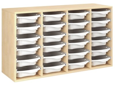 Zoom bild av MELAMINE CABINET H: 81 cm - L: 139 cm 24 plastic containers on r