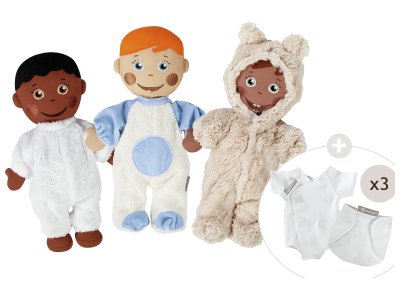 Zoom bild av MAXI PACK 3 Sweety babies (Martin, Amadou and Kenji) in outfits