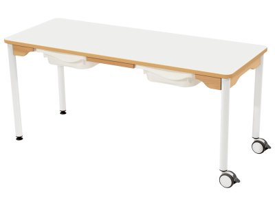 Zoom bild av LAMINATED TABLE TOP + TRAYS METAL LEGS WITH CASTORS 130x50 cm