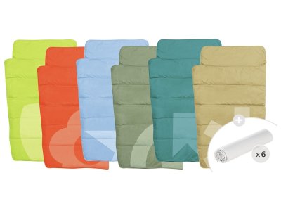 Zoom bild av 6 SLEEPING BAGS with pillow pockets + 6 JERSEY FITTED SHEETS