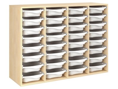 Zoom bild av MELAMINE CABINET H: 102 cm - L: 139 cm 32 plastic containers on