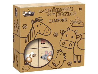 Zoom bild av CASE OF WOODEN STAMPS + INK PAD Farm animals