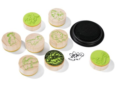 Zoom bild av BAMBINO WOODEN STAMPS + INK PAD Dinosaurs