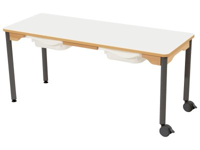 Zoom bild av LAMINATED TABLE TOP + TRAYS METAL LEGS WITH CASTORS 130x50 cm