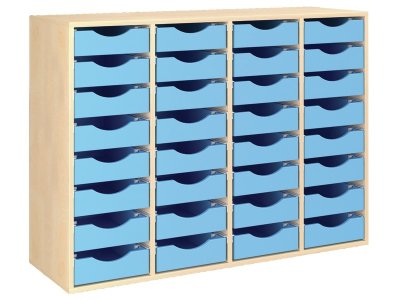 Zoom bild av MELAMINE CABINET H: 102 cm - L: 139 cm 32 wooden trays on rails