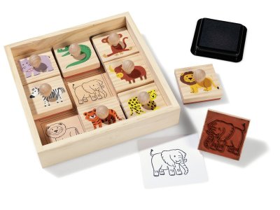 Zoom bild av CASE OF WOODEN STAMPS + INK PAD Safari animals