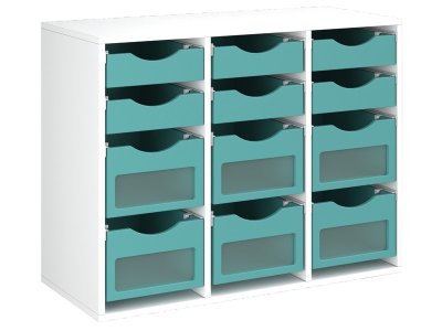 Zoom bild av MELAMINE CABINET H: 81 cm - L: 105 cm 12 wooden containers on ra