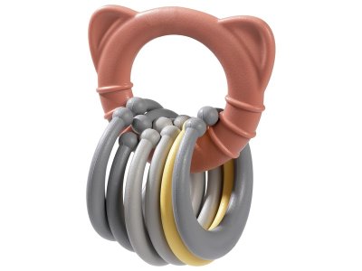 Zoom bild av BIO-BASED TEETHING RATTLE Pink/grey animals