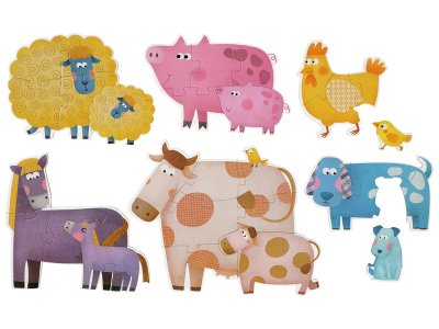 Zoom bild av Farm animals and their young PROGRESSIVE PUZZLES