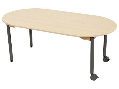 Zoom bild av MELAMINE TABLE TOP ? METAL LEGS WITH CASTORS ? 150x80 cm oval